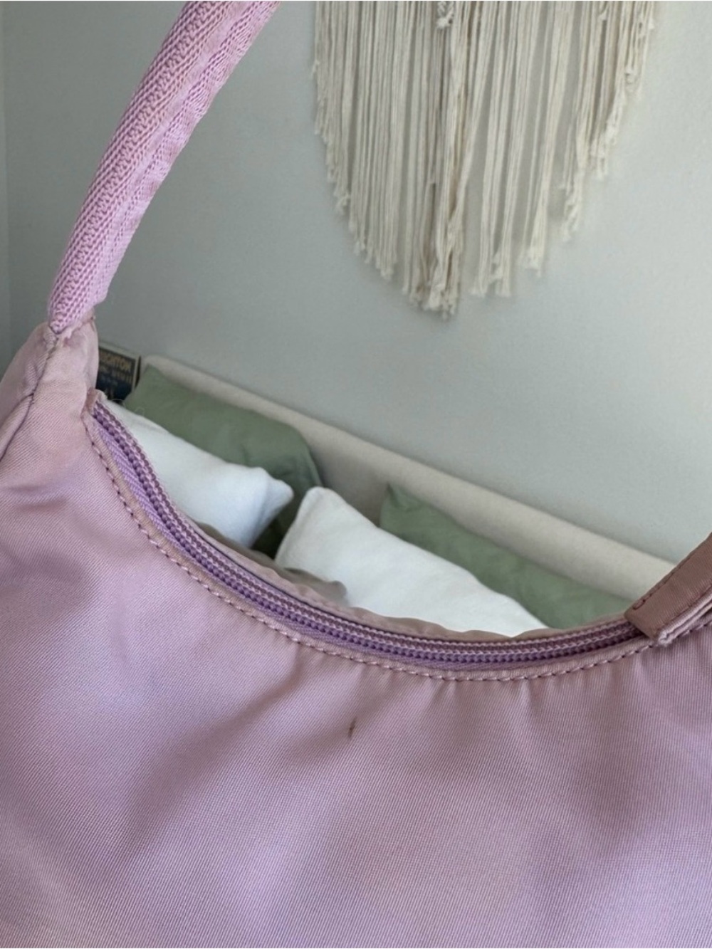Prada Vintage Lavender Lilac Nylon Mini Hobo Shoulder Bag RARE color + COA - Picture 3 of 8